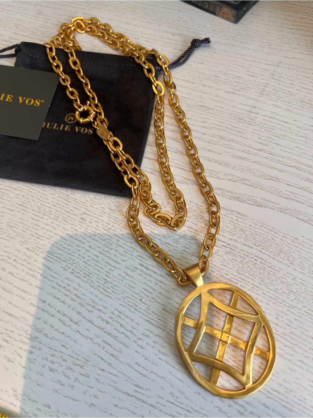 Julie Vos Gold Statement Oval Pendant Chain Necklace